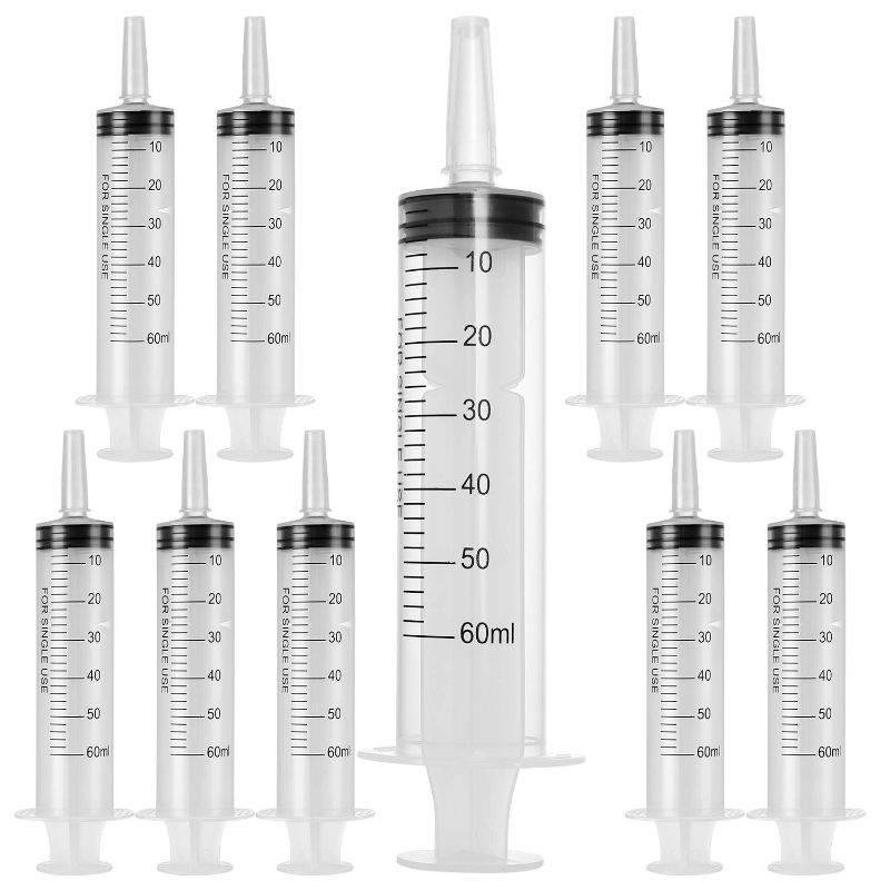 Photo 1 of 10 Packs Large Plastic Syringe for Scientific Labs -Sterile Individual Wrap - Dispensing Multiple Uses Measuring Syringe Tools. (60ML)