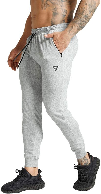 Photo 1 of gym revolution mens workout tapered joggers training sweatpants running pants with zipper pocket
size M