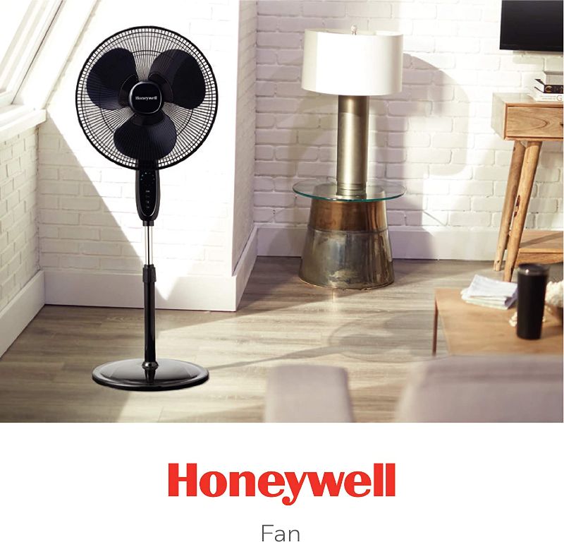 Photo 1 of Honeywell Double Blade 16 Pedestal Fan Black With Remote Control, Oscillation, Auto-Off & 3 Power Settings