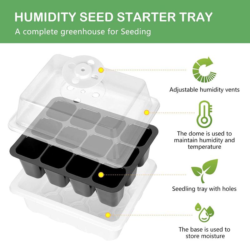 Photo 1 of  Seed Starter Tray - 10 Pack Plastic Seedling Trays 120 Cells Seed Starter Kit Plant Greenhouse with Planter Tools Vegetable Seedling Starter Flower Starting Kit Indoor Mini Growing Greenhouse