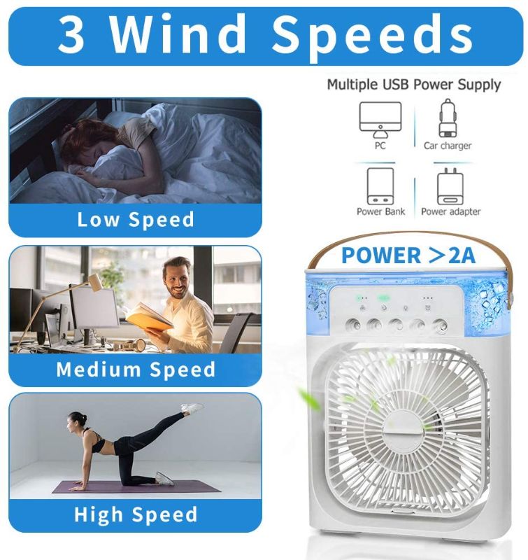 Photo 1 of Portable Air Conditioner Fan, Mini Evaporative Air Cooler With 7 Colors LED Light,Timer, 3 Wind Speeds,3 Spray Modes and 600ml large tank for Office, Home,Bedroom, Dorm, Travel