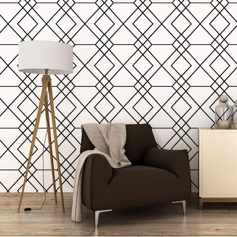 Photo 1 of White and Black Trellis Modern Wallpaper, Removable and Waterproof for Home Design and Room Wallpaper Decoration, Super Large Size 0.53m x 10m / 393.7" x 21"