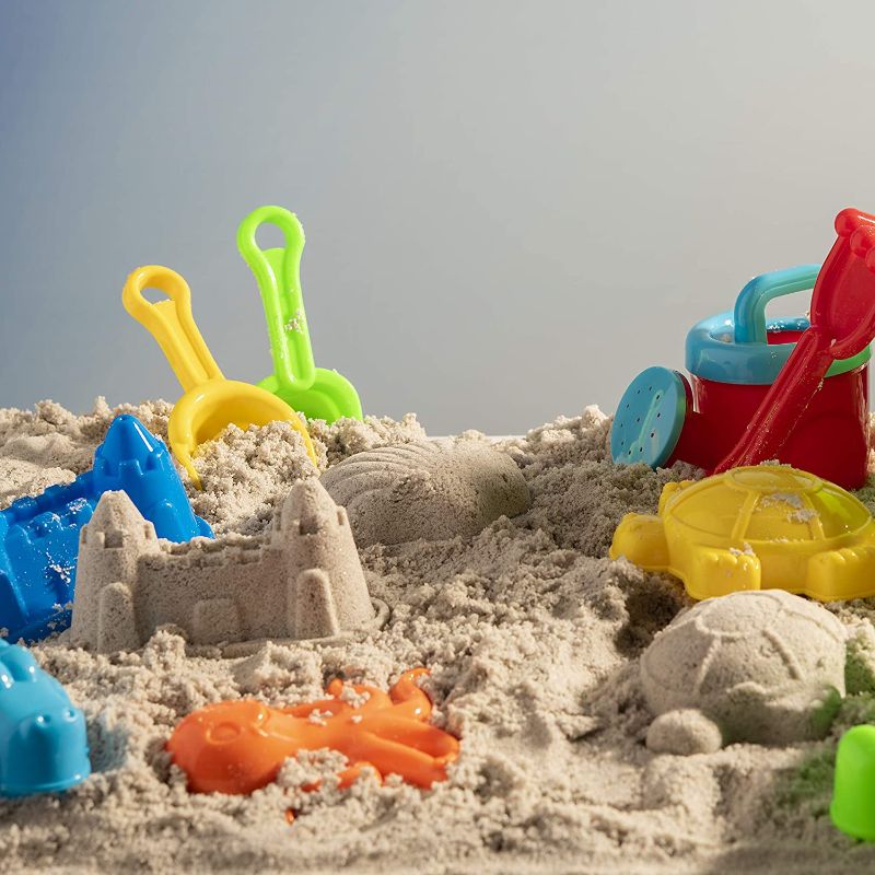 Photo 1 of 19 Piece Beach Toys Sand Toys Set, Bucket with Sifter, Shovels, Rakes, Watering Can, Animal and Castle Molds in Drawstring Bag