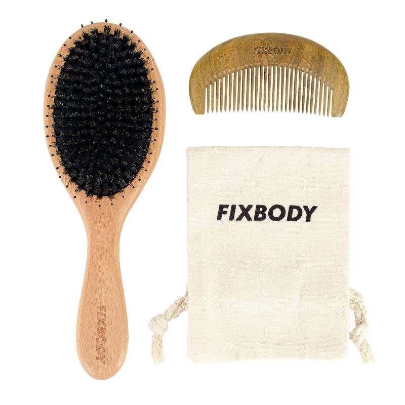 Photo 1 of FIXBODY Boar Bristle Hair Brush Set, Boar Bristle & Soft Nylon Design for Thin and Normal Hair, Beech Wood Handle Cushion Brush Detangling and Add Shine for Women Men Kid (Oval)