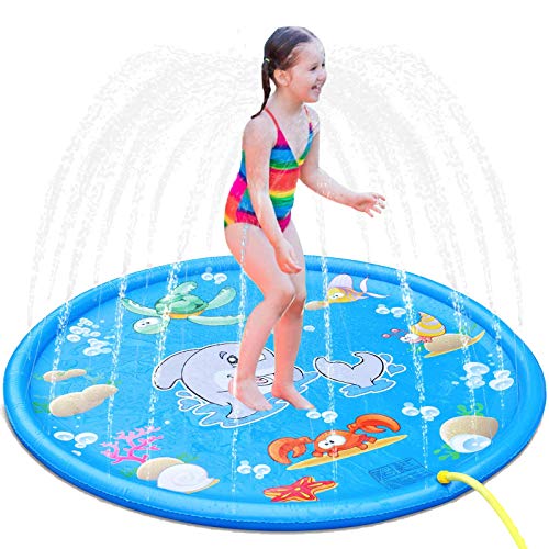 Photo 1 of Acoavo Splash Pad for Kids, 68" Water Sprinkler Mat, Fun Summer Outdoor Water Play Splash Pad Mat for Yard,Blue