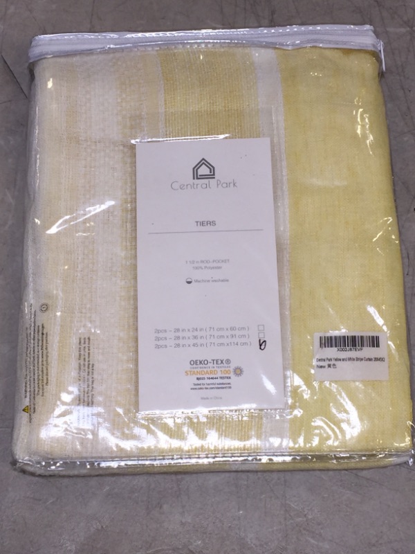 Photo 2 of Central Park Sheer Yellow and White Stripe Farmhouse Curtains Boucle Linen Window Curtain Panel Pairs Yarn Dyed Woven 84 Inches Long for Living Room Bedroom 2 Pack Rod Pocket Rustic Living Panels