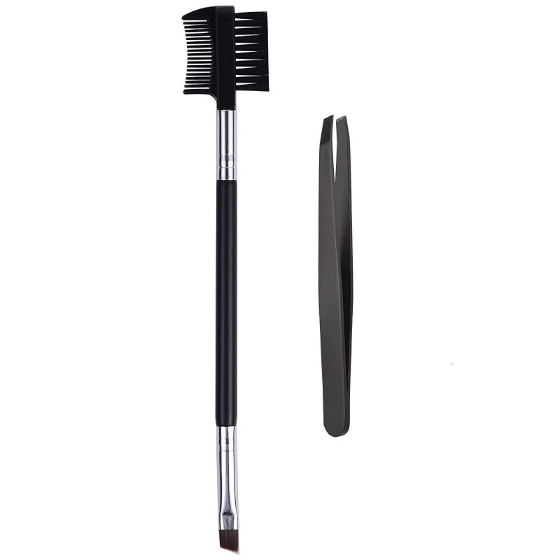 Photo 1 of 7 PK Eyebrow Brush and Eyelash Comb and Angled Eyebrow Brush & Multi-Purpose Tweezer, 3 in 1 Brush and Comb Set, Eye Makeup Tool
