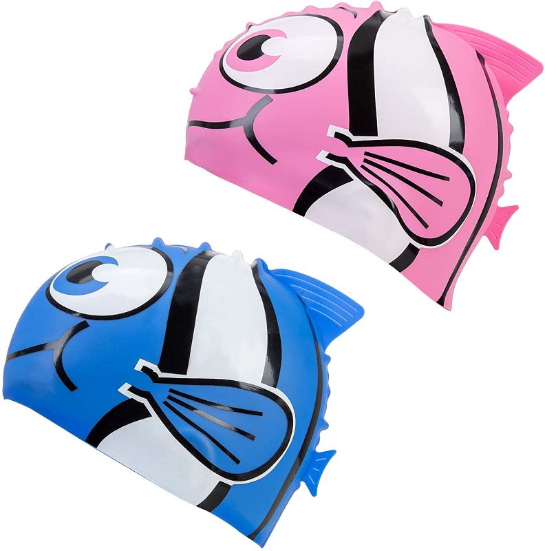 Photo 1 of Franmvenzt Kids Swim Caps 2 Pack Kids Shark/Fish Swimming caps for Boys and Girls
