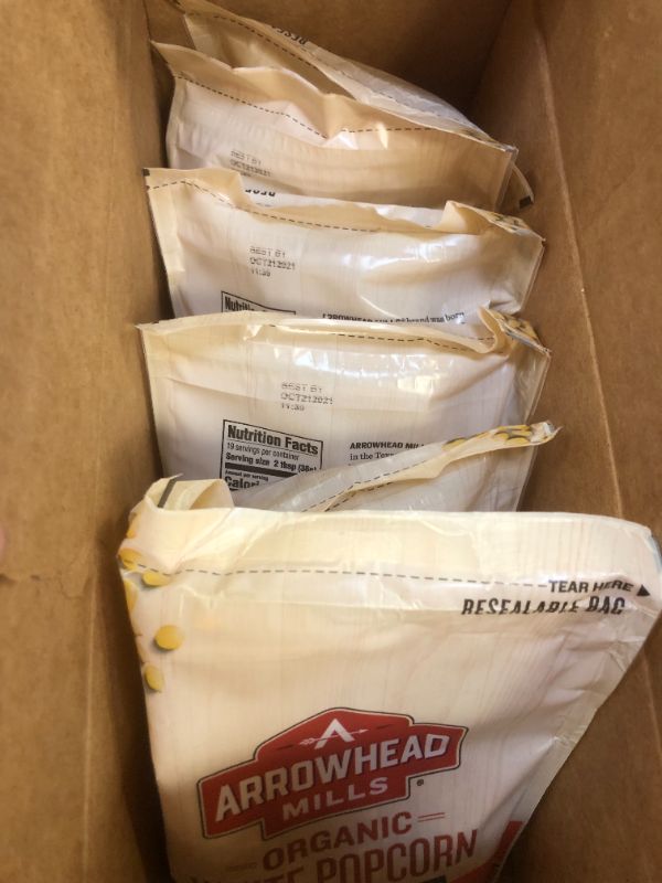 Photo 2 of Arrowhead Mills 24 Bag of Organic Kernels, White Popcorn, 144 Oz (Pack of 6) BB OCT 21 2021
