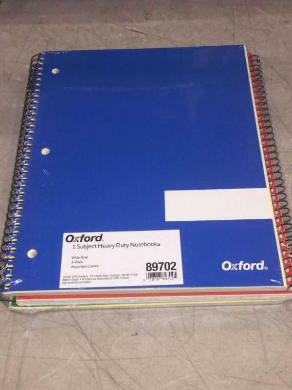 Photo 2 of Oxford Spiral Notebook 3 Pack, 3 Subject, Wide Rule, Durable Plastic Covers, Strong Coil, 3 Pockets, 8.5 x 11, 150 Sheets, Red, Green, Blue