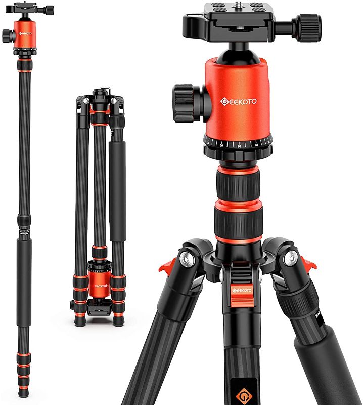 Photo 1 of GEEKOTO 79 inches Carbon Fiber Camera Tripod Monopod with 360 Degree Ball Head 1/4 inch Quick Shoe Plate Professional Tripod Load up to 26.5 pounds