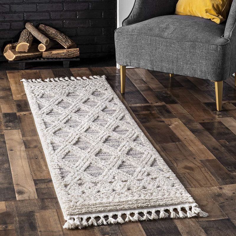 Photo 1 of nuLOOM Ansley Soft Lattice Textured Tassel Runner Rug, 2' x 6', Beige