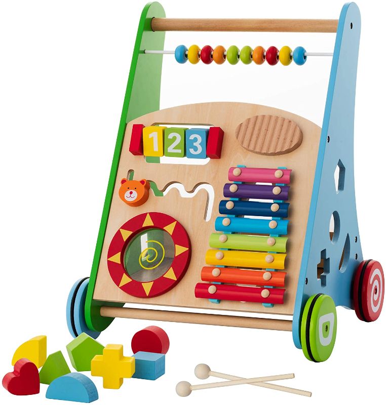 Photo 1 of Baby Toys – Kids’ Activity Toy – Wooden Push and Pull Learning Walker for Boys and Girls – Multiple Activities Center – Assembly Required