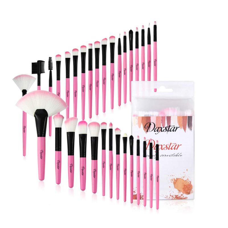 Photo 1 of Daxstar Makeup Brushes 32pcs, Premium Pink Brush Set for Full Make-up Blush Concealer Highlight Contour Lip Brush Multiple Style Girlish Beauty Tools Portable Travel Set 120 Packs 