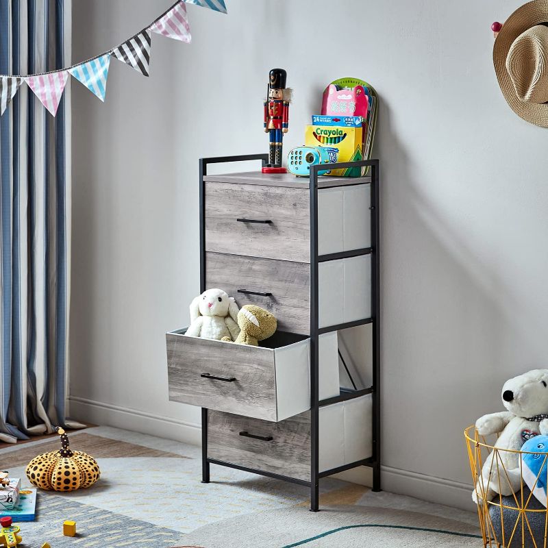 Photo 1 of 4 Drawer Dresser Wide Chest of Drawers Nightstand with Wood Top Rustic Storage Tower