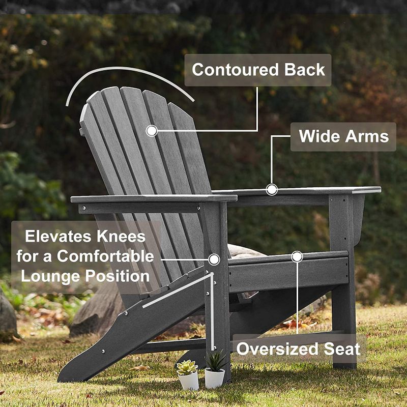 Photo 1 of Adirondack Chair, Oversized Patio Chair, Outdoor Lounger Lawn Chair, All-Weather - Grey 