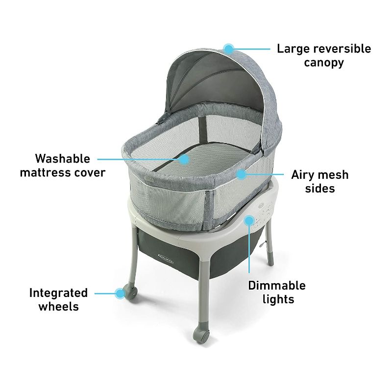 Photo 1 of Graco Move 'n Soothe Bassinet | Baby Bassinet with Movement, Vibration and Sound Settings to Help Soothe Baby, Mullaly , 24.1x29.3x48 Inch (Pack of 1)