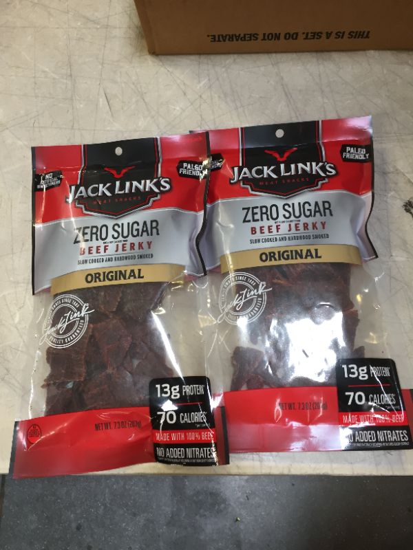 Photo 1 of Jack Link’s Beef Jerky, Zero Sugar, 7.3 Oz Bags, Paleo Friendly Snack with No Artificial Sweeteners, 13g of Protein and 70 Calories Per Serving, No Sugar Everyday Snack (Packaging May Vary), 2 Count.