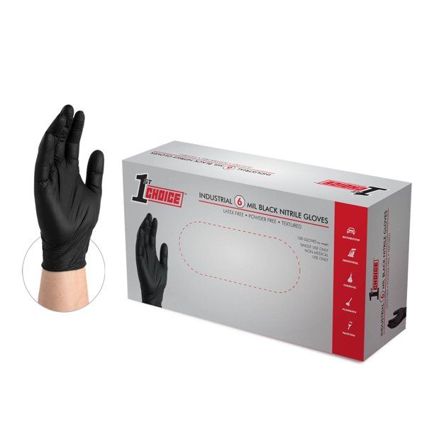 Photo 1 of 1st Choice Black Nitrile Industrial Disposable Gloves 6 Mil, Large 100