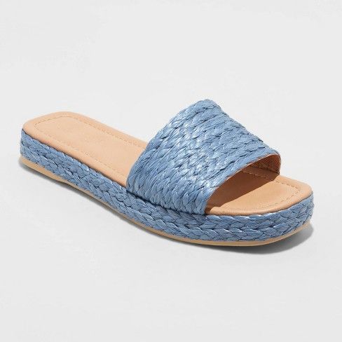 Photo 1 of Women's Mardi Raffia Platform Slide Sandals - Universal Thread Blue 9