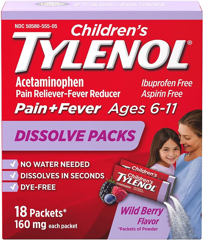 Photo 1 of Children's Tylenol Dissolve Powder Packets with 160 mg Acetaminophen, Wild Berry, 18 ct
EXPIRE BY: 12/2021
