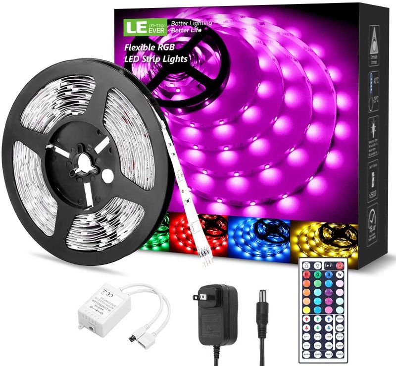 Photo 1 of LED Strip Lights 16.4ft, RGB LED Light Strips, 5050 SMD LED Color Changing Tape Light with 44 Key Remote and 12V Power Supply, LED Lights for Bedroom, Home Decoration, TV Backlight, Kitchen, Bar