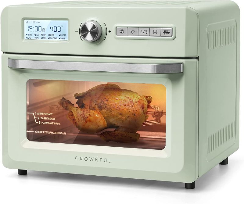 Photo 1 of CROWNFUL 19 Quart/18L Air Fryer Toaster Oven, Convection Roaster with Rotisserie & Dehydrator, 10-in-1 Countertop Oven, Original Recipe and 8 Accessories Included, UL Listed (Green)
