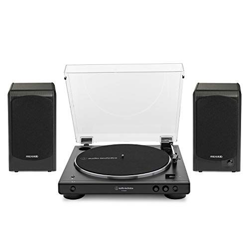 Photo 1 of Audio-Technica AT-LP60XBT-BK Bluetooth Turntable (Black) Bundle with Microlab Pro1BT Bluetooth Bookshelf Speakers Pair (2 Items)