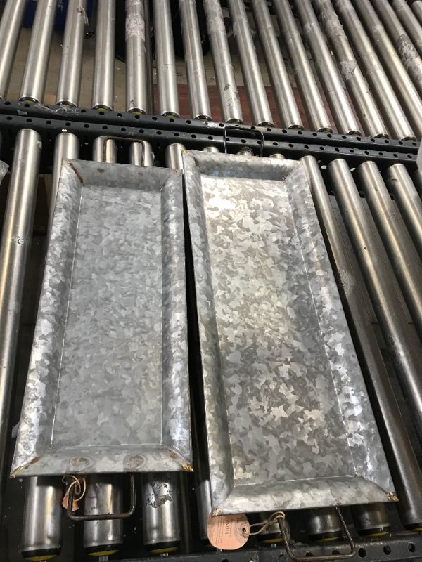 Photo 2 of Benzara Decorative Metal Galvanized Trays, Gray - 2 count