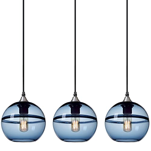 Photo 1 of CASAMOTION Pendant Lighting Hand Blown Glass Modern Light Fixture for Kitchen Island Dining Room Bar Area Over Sink Brushed Nickel Finish Grey Blue 7.4 inch Diam 3-Pack
