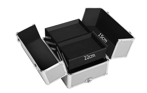 Photo 1 of 14 in. x 10 in. Silver 4-in-1 Draw-Bar Style Interchangeable metal Aluminum Rolling Make-up Case
