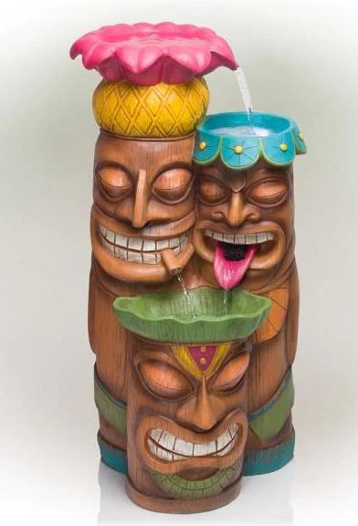 Photo 1 of 35 in. Tall Outdoor 3-Tier Tiki Head Waterfall Fountain Yard Art Decor, Multicolor
