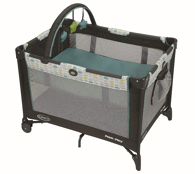 Photo 1 of Graco Pack and Play On the Go Playard | Includes Full-Size Infant Bassinet, Push Button Compact Fold, Stratus
