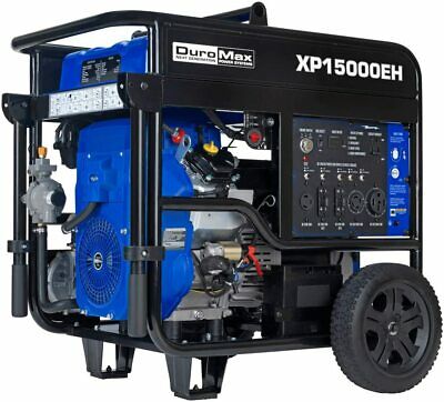 Photo 1 of DuroMax XP15000EH Dual Fuel Portable Generator-15000 Watt Gas or Propane Powered Electric Start-Home Back Up & RV Ready, 50 State Approved, Blue and Black
