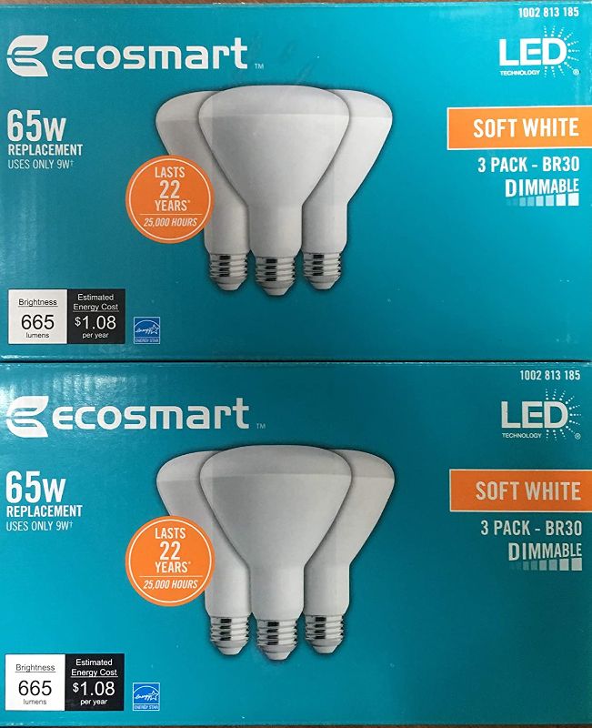 Photo 1 of EcoSmart 65W Equivalent Soft White BR30 Dimmable LED Light Bulb (6-Pack)
