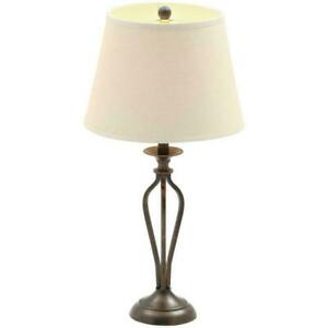 Photo 1 of Rhodes 28 in. Bronze Table Lamp with Natural Linen Shade
