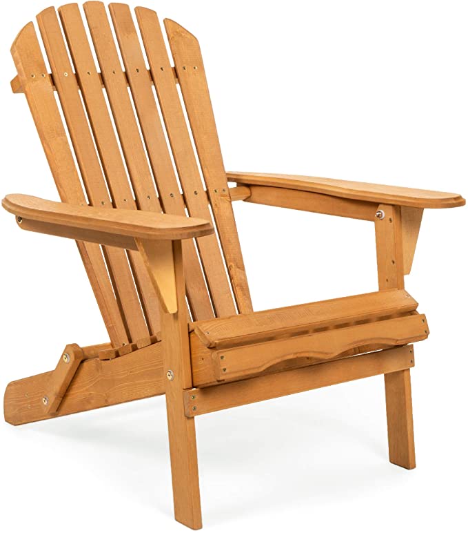 Photo 1 of Best Choice Products Folding Wooden Adirondack Lounger Chair Accent Furniture w/Natural Finish, Brown
