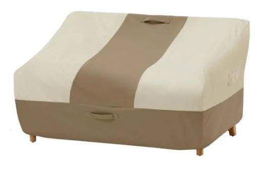 Photo 1 of Hampton Bay Deep-Seat Outdoor Patio Loveseat Cover, Beige
