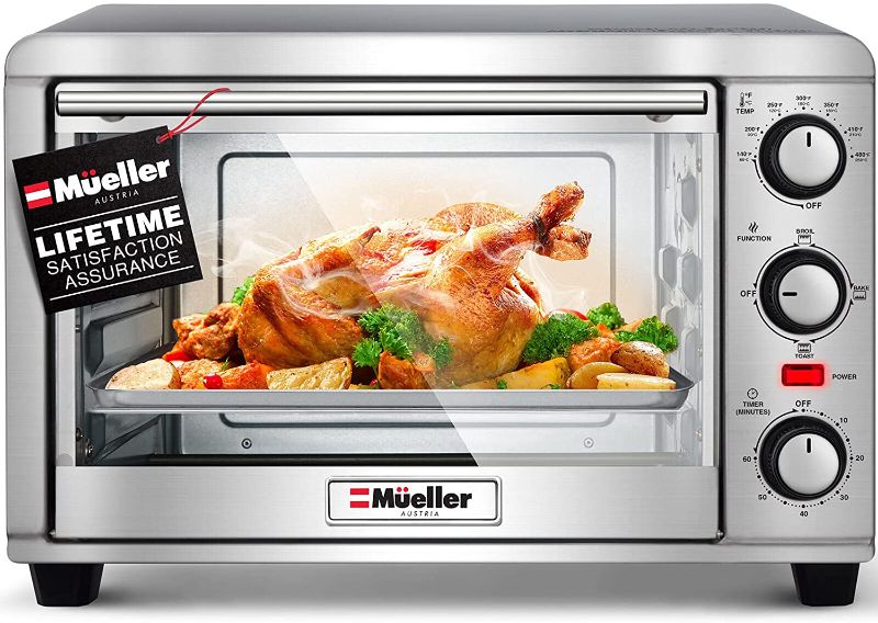 Photo 1 of Mueller AeroHeat Convection Toaster Oven, 8 Slice, Broil, Toast, Bake, Stainless Steel Finish, Timer, Auto-Off - Sound Alert, 3 Rack Position, Removable Crumb Tray, Accessories and Recipes
