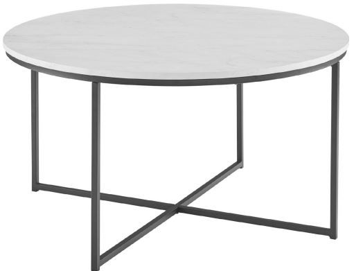 Photo 1 of Alissa 16" Coffee Table w/ X-Base in White Faux Marble & Black by Walker Edison
