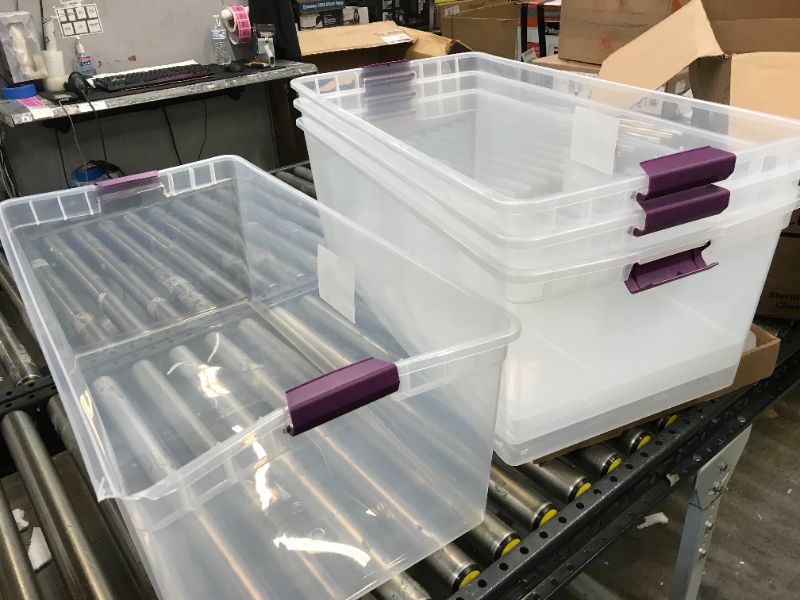 Photo 2 of 4 PACK Sterilite 110qt Clear View Storage Bin with Latch Purple
