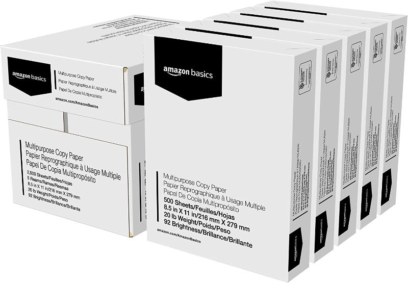 Photo 1 of Amazon Basics Multipurpose Copy Printer Paper - White, 8.5 x 11 Inches, 6 Ream Case (2,500 Sheets)
