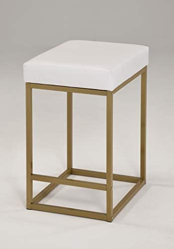 Photo 1 of Bar Stool with White Bonded Leather Cushion and Gold Metal Base