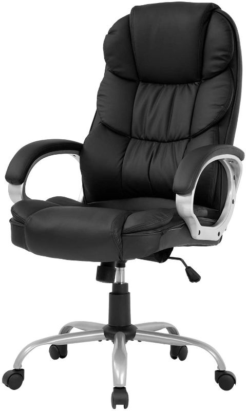 Photo 1 of Office Chair Computer High Back Adjustable Ergonomic Desk Chair Executive PU Leather Swivel Task Chair with Armrests Lumbar Support (Black)
