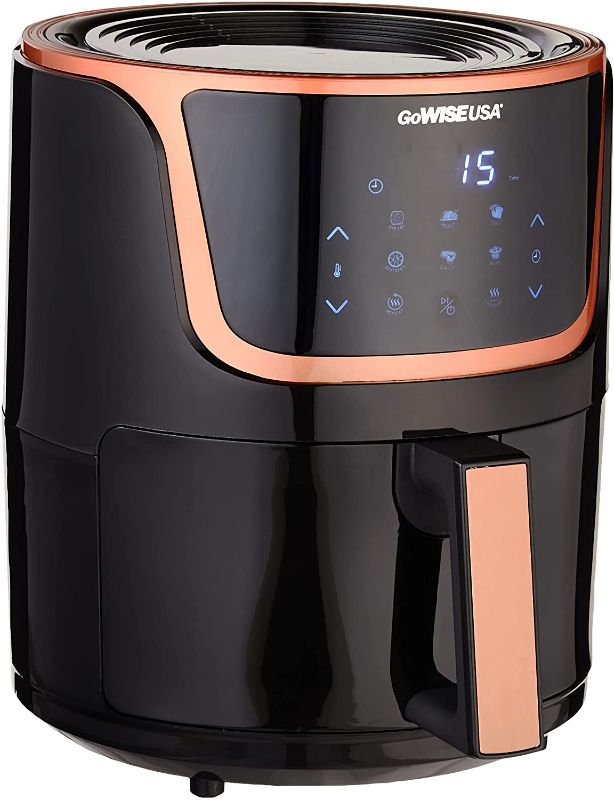 Photo 1 of GoWISE USA GW22965 5 Quart Electric Air Fryer with Digital Touchscreen + Recipe Book, 5-QT, Black/Copper
