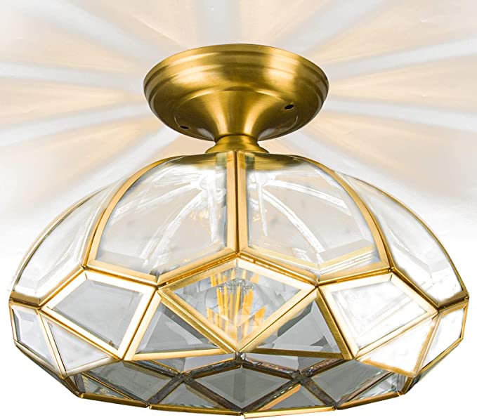 Photo 1 of 12.5 inch Gold Light Fixture,Flush Mount LED Ceiling Light Fixture,Semi Flush Mount Ceiling Light Fixture E26 E27 Retro with Clear Glass Lamp Shade for Hallway Kitchen or Stairwell 8WCRI805000K1000LM
