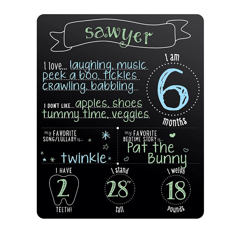 Photo 1 of Pearhead Baby Milestone Board, Monthly Milestone Baby Photo Prop Chalkboard, Baby Shower Gift, Black
