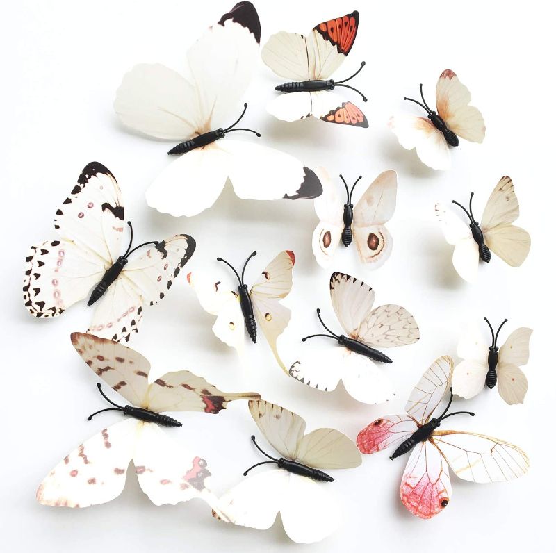 Photo 1 of 24 Pieces Colorful Butterfly Stickers 3D Wall Art Decals Sticker DIY Bedroom Baby Nursery Decor by Lisdripe (White)
