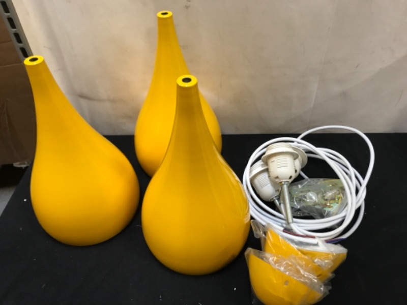 Photo 1 of 3 pcs Art Deco Pendant Light E26/27 Base Pendant Light Shade Lamp Fixture Modern Ceiling Hanging Light Dining Room Light Black Metal Pendant Lamp Shades (60W, Lemon Yellow)
