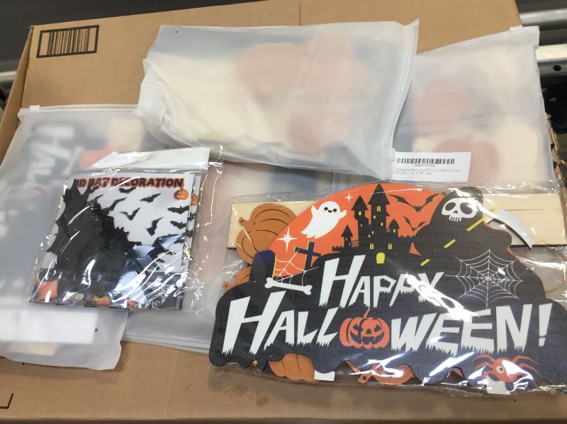 Photo 1 of 5 pack Halloween Decorations Party Supplies Set - 73Pcs Party Supplies Kit Indoor Includes 3D Bat and Spider Witch Pumpkin Boo Spooky Trick-or-Treat Wooden Hanging Sign "HAPPY HALLOWEEN"  